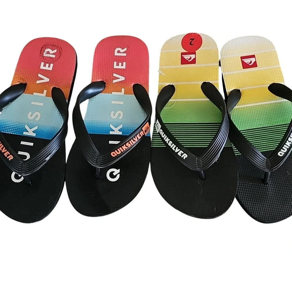 Quiksilver Kids Flip Flops Size 2 two pairs black and multicolored